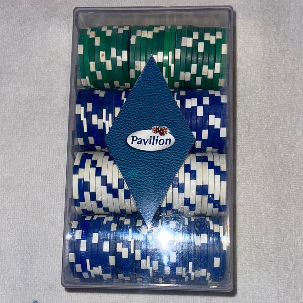 Pavilion Poker Chip Set - Green, Blue, White